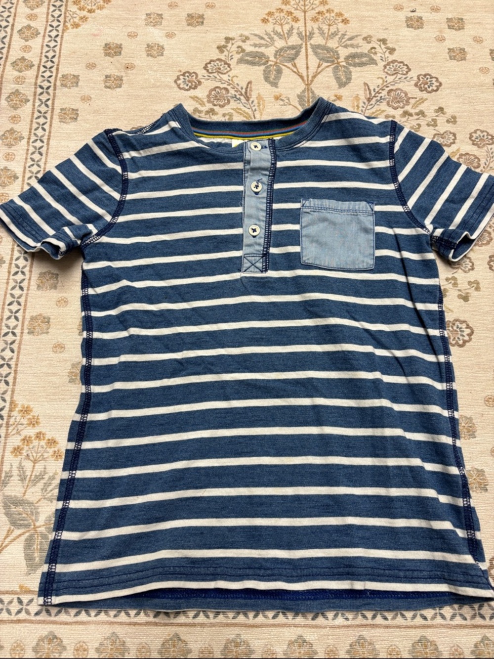 Mini Boden Navy and White Striped Short-Sleeve Henley Tee